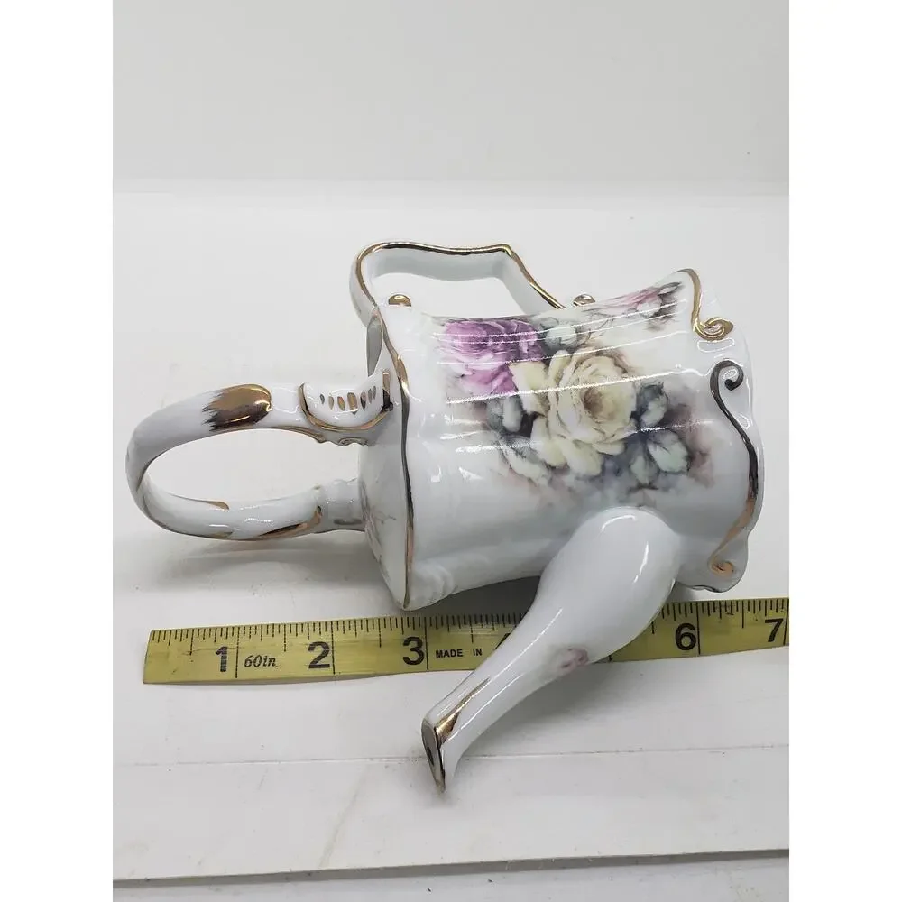 Vintage Limoges France Hand Painted Porcelain Watering Can Teapot Floral Roses